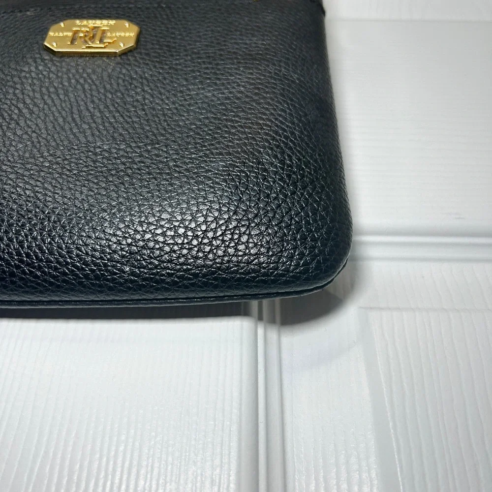 Lauren Ralph Lauren Black Faux‎ Leather Crossbody Bag Small Gold Hardware